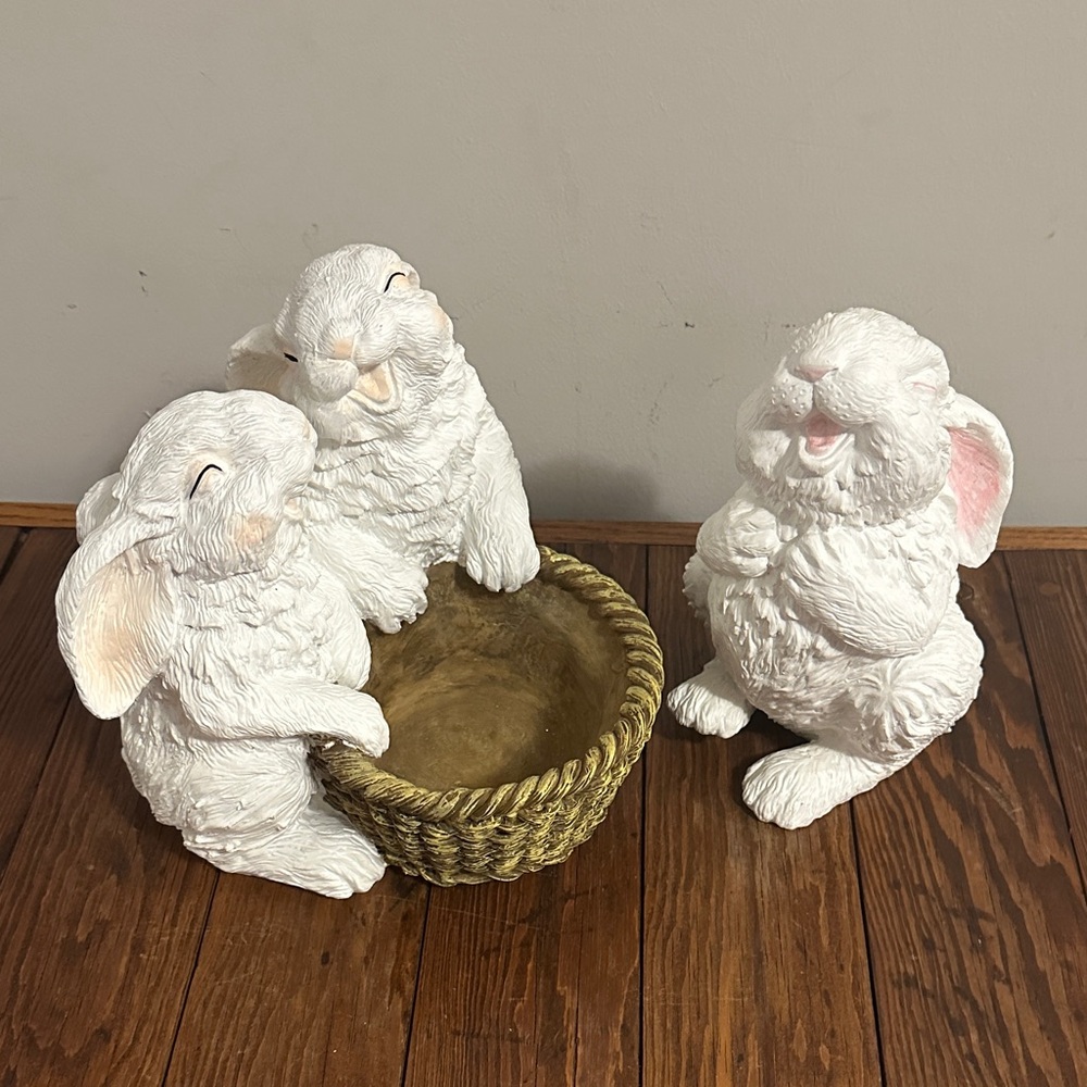 Charming White Rabbit Figurine Set - Picture 2 of 11